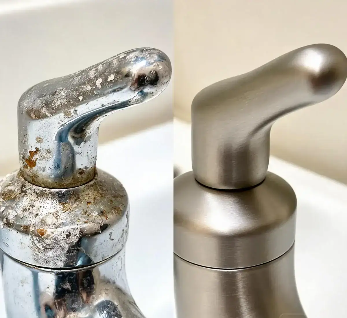 Worn chrome faucet surface finish vs durable PVD finish durability comparison