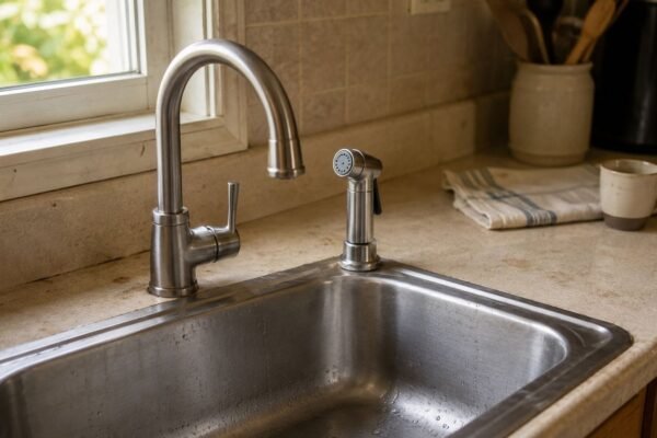 Four ways to add a sprayer to a kitchen faucet, including a side sprayer, spray aerator, diverter hose, and pull-down faucet.