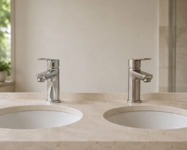 Chrome and brushed nickel bathroom faucets installed side by side for a direct finish comparison
