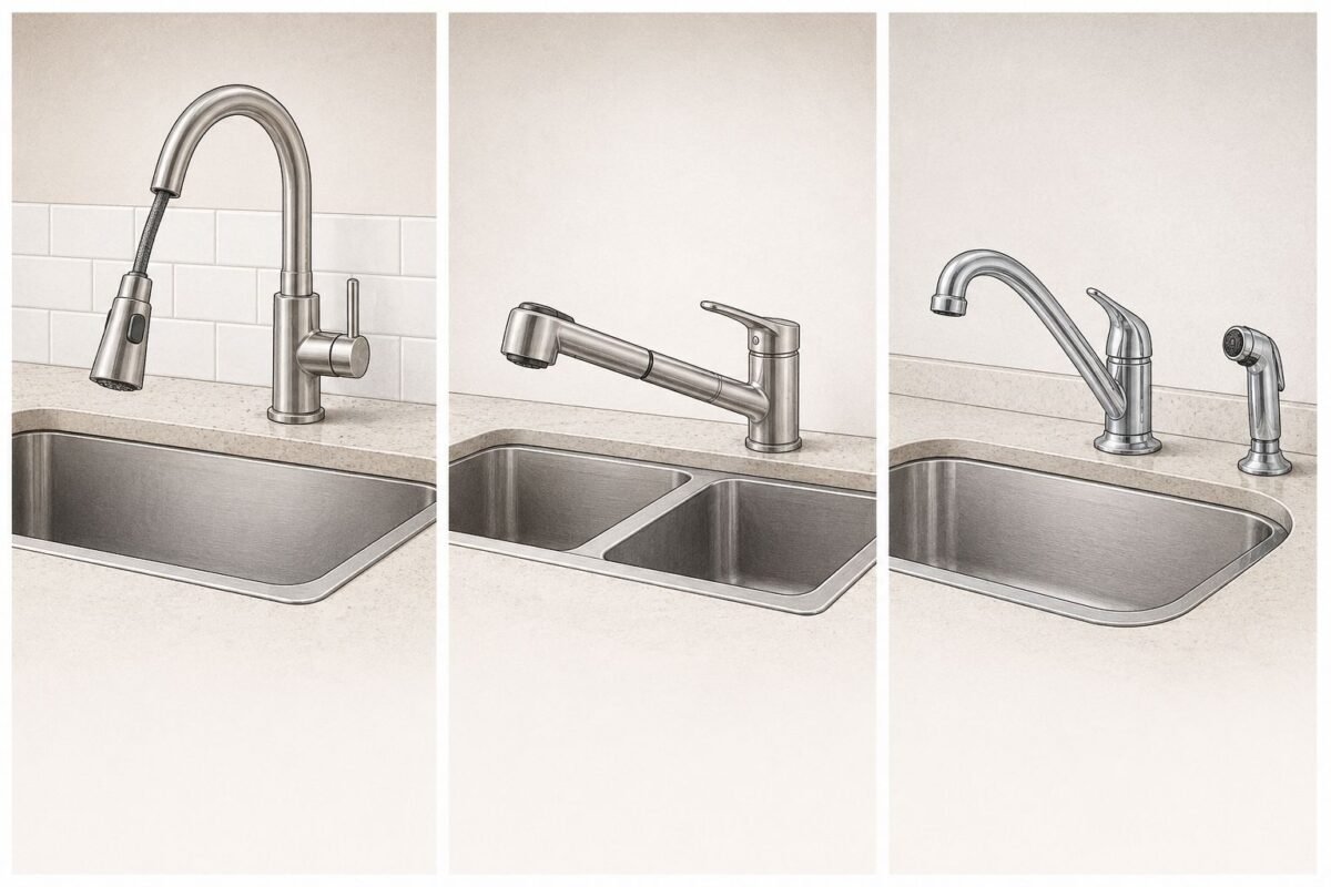 Comparison of pull-down, pull-out, and side-spray kitchen faucet configurations