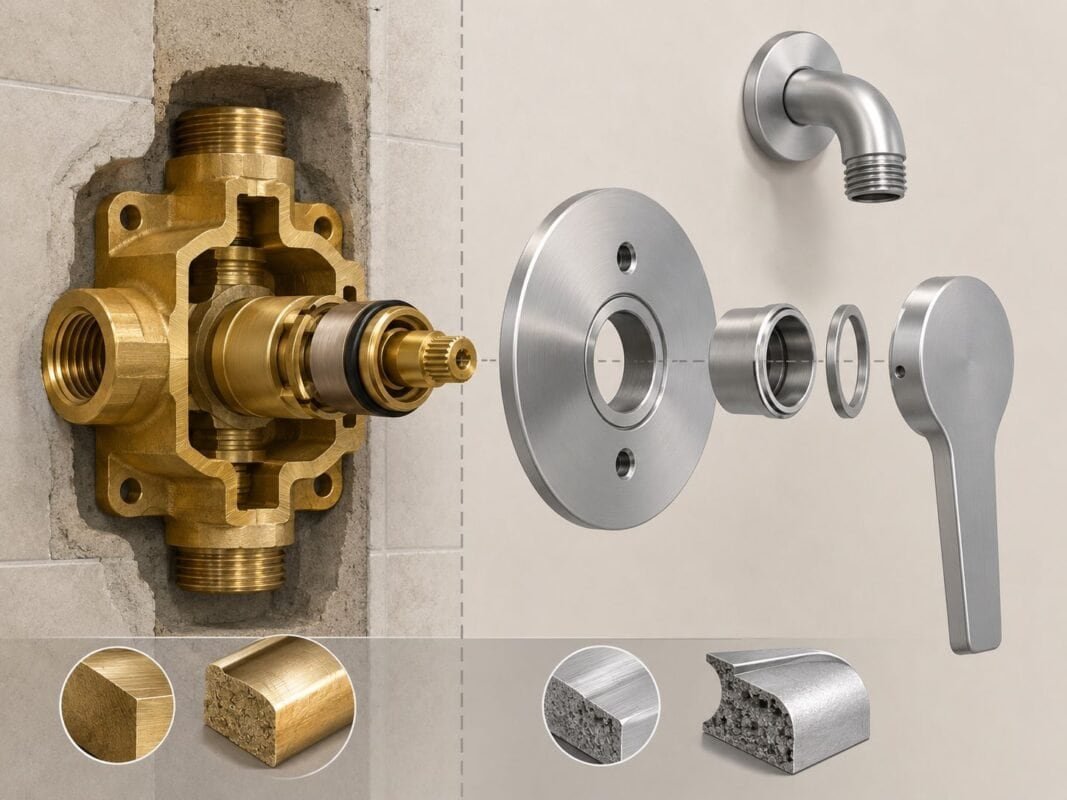 Comparison of solid brass and zinc alloy shower faucet components