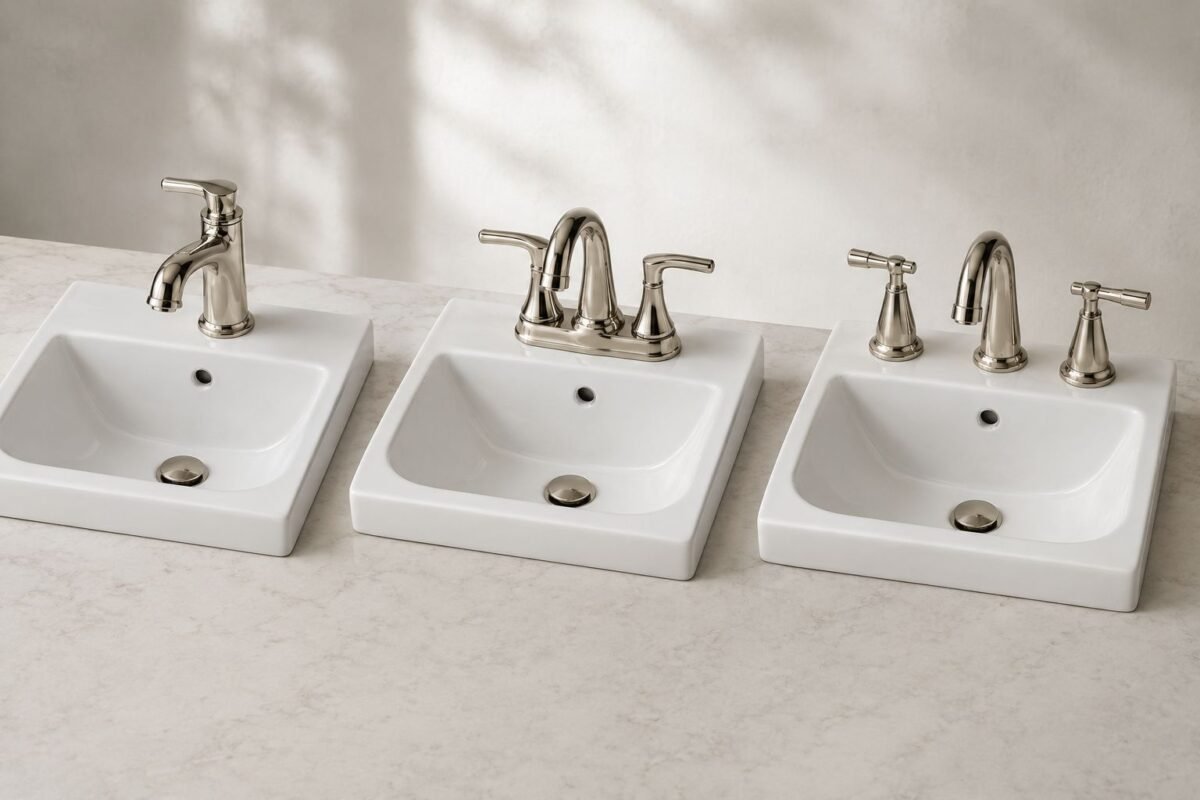 Comparison of single-hole, centerset, and widespread bathroom faucet configurations