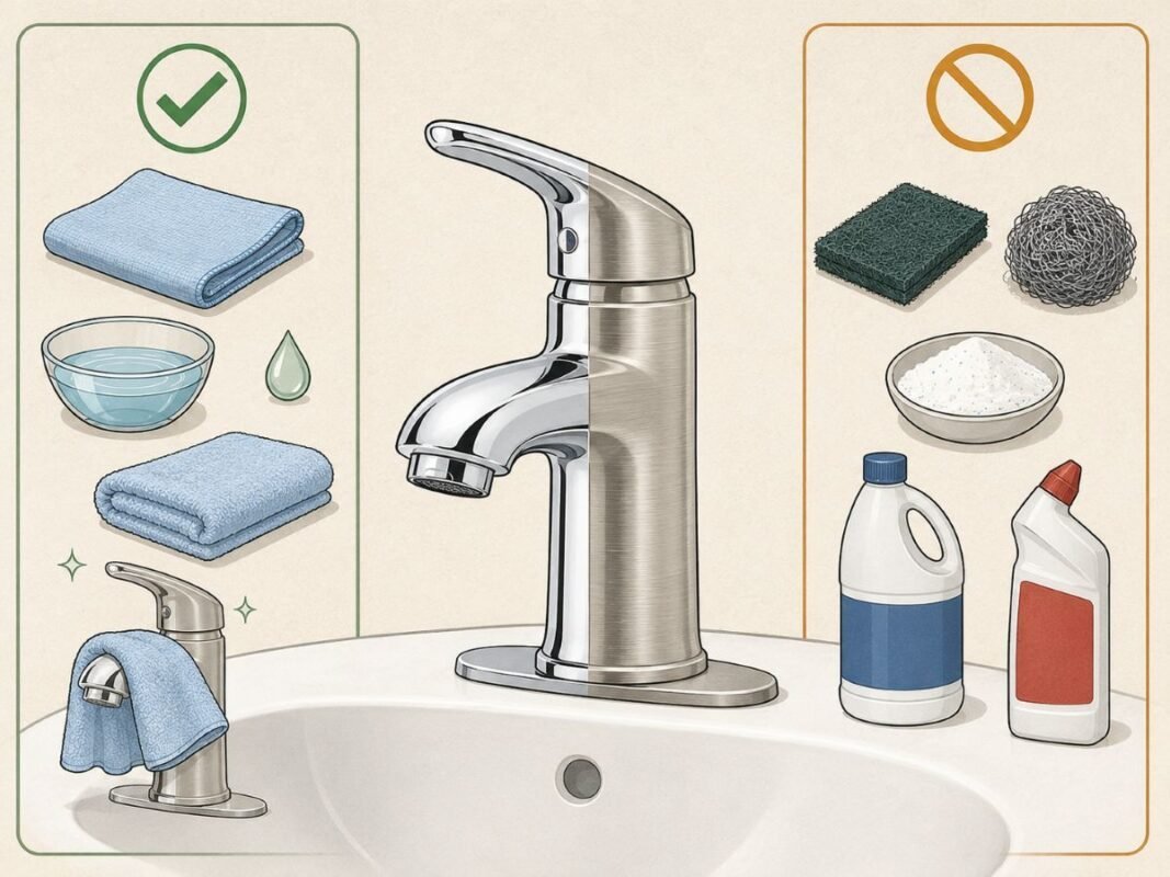 Safe and unsafe cleaning methods for chrome and brushed nickel faucets