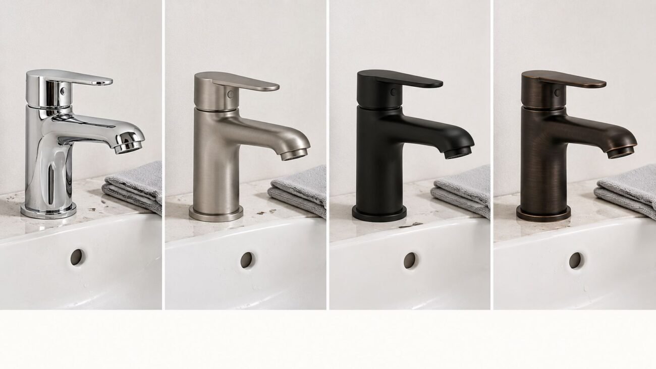 Chrome, brushed nickel, matte black, and oil-rubbed bronze bathroom faucet finishes